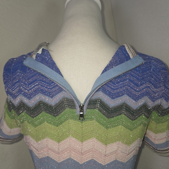 Milly Knit Chevron Zig Zag Midi Dress Multicolor Metallic – Size S - Picture 7 of 15